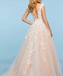 Sherri Hill - 53356 High Neckline Floral Applique A-Line Dress