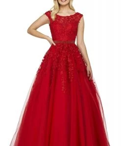 Sherri Hill - 53356 High Neckline Floral Applique A-Line Dress