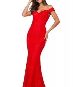 Sherri Hill - 53357 Lace Off-Shoulder Trumpet Dress With Train