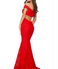 Sherri Hill - 53357 Lace Off-Shoulder Trumpet Dress With Train