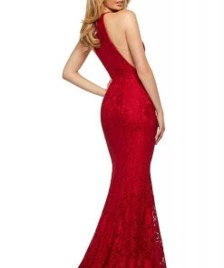 Sherri Hill - 53361 High Halter Neckline Lace Slit Dress 9 Sherri Hill - 53361 High Halter Neckline Lace Slit Dress