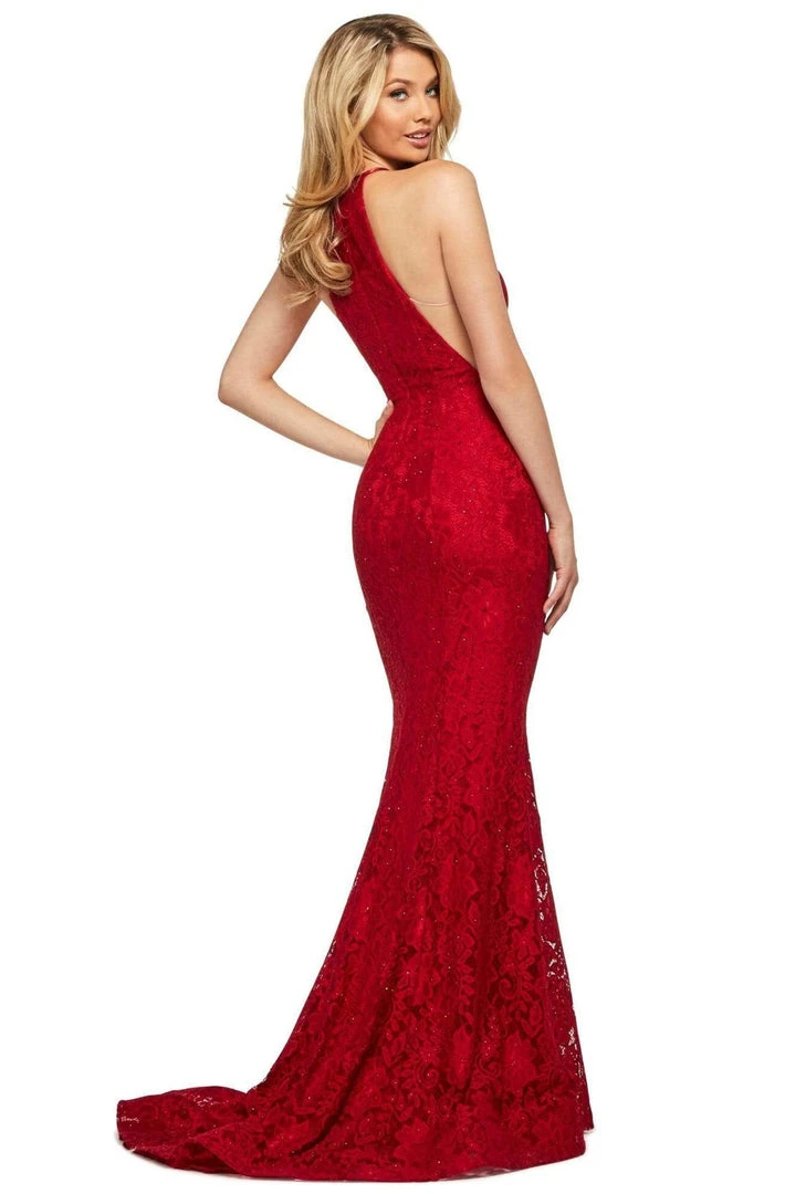Sherri Hill - 53361 High Halter Neckline Lace Slit Dress 5 Sherri Hill - 53361 High Halter Neckline Lace Slit Dress