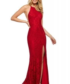 Sherri Hill - 53361 High Halter Neckline Lace Slit Dress