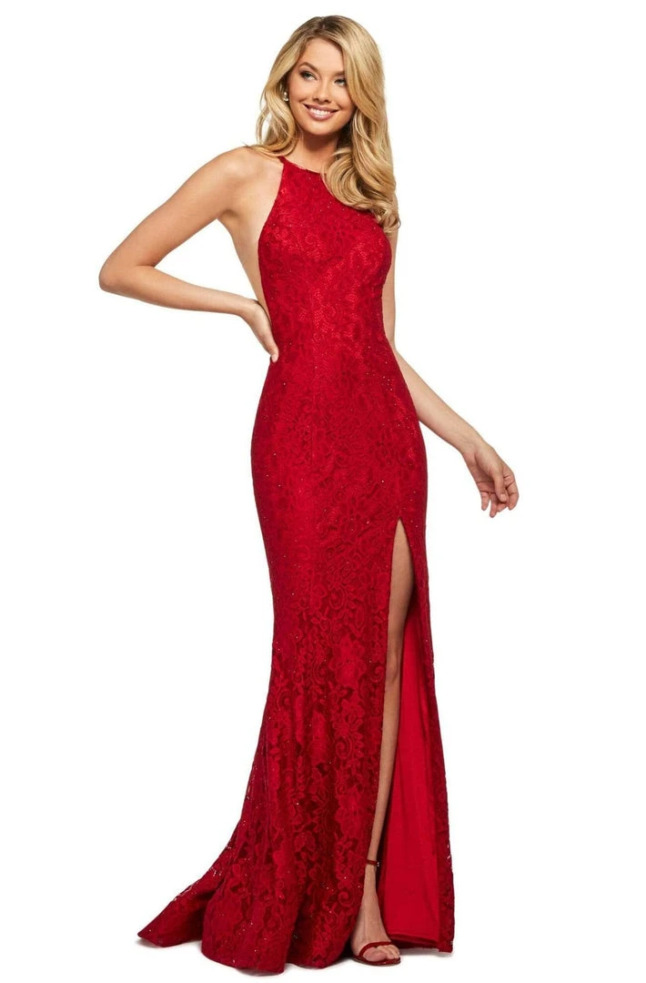 Sherri Hill - 53361 High Halter Neckline Lace Slit Dress 4 Sherri Hill - 53361 High Halter Neckline Lace Slit Dress