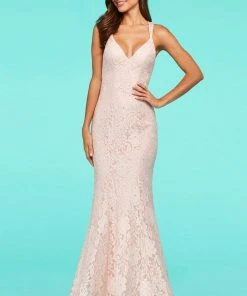 Sherri Hill - 53363 Crisscross Back V-Neck Lace Mermaid Dress