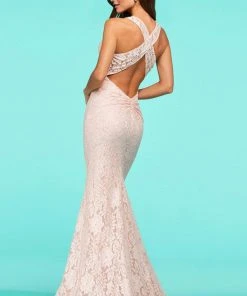 Sherri Hill - 53363 Crisscross Back V-Neck Lace Mermaid Dress