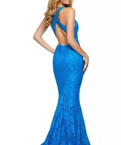 Sherri Hill - 53363 Crisscross Back V-Neck Lace Mermaid Dress