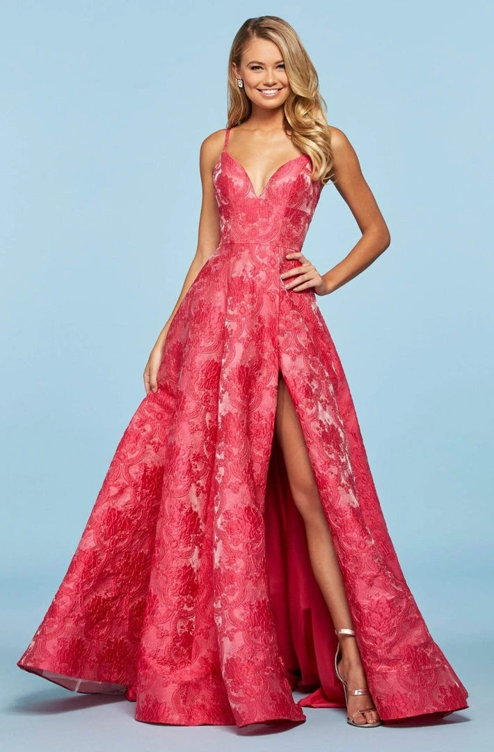 Sherri Hill - 53378 Brocade Plunging V-neck A-line Gown 3 Sherri Hill - 53378 Brocade Plunging V-neck A-line Gown