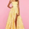 Sherri Hill - 53379 Strapless Brocade A-line Gown With Slit