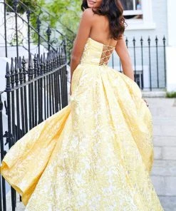 Sherri Hill - 53379 Strapless Brocade A-line Gown With Slit 10 Sherri Hill - 53379 Strapless Brocade A-line Gown With Slit