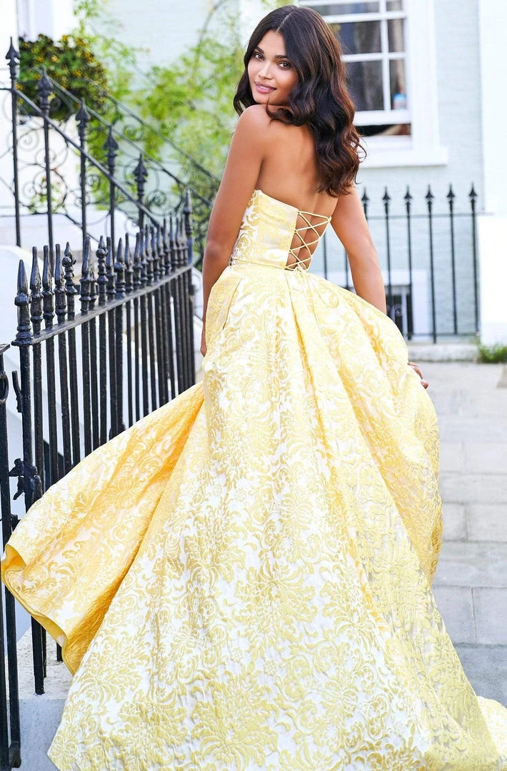 Sherri Hill - 53379 Strapless Brocade A-line Gown With Slit 6 Sherri Hill - 53379 Strapless Brocade A-line Gown With Slit