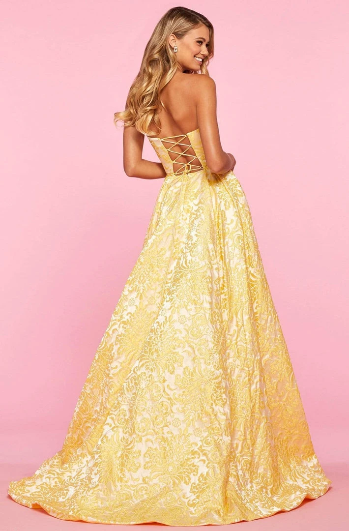 Sherri Hill - 53379 Strapless Brocade A-line Gown With Slit 4 Sherri Hill - 53379 Strapless Brocade A-line Gown With Slit