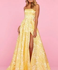 Sherri Hill - 53379 Strapless Brocade A-line Gown With Slit 9 Sherri Hill - 53379 Strapless Brocade A-line Gown With Slit