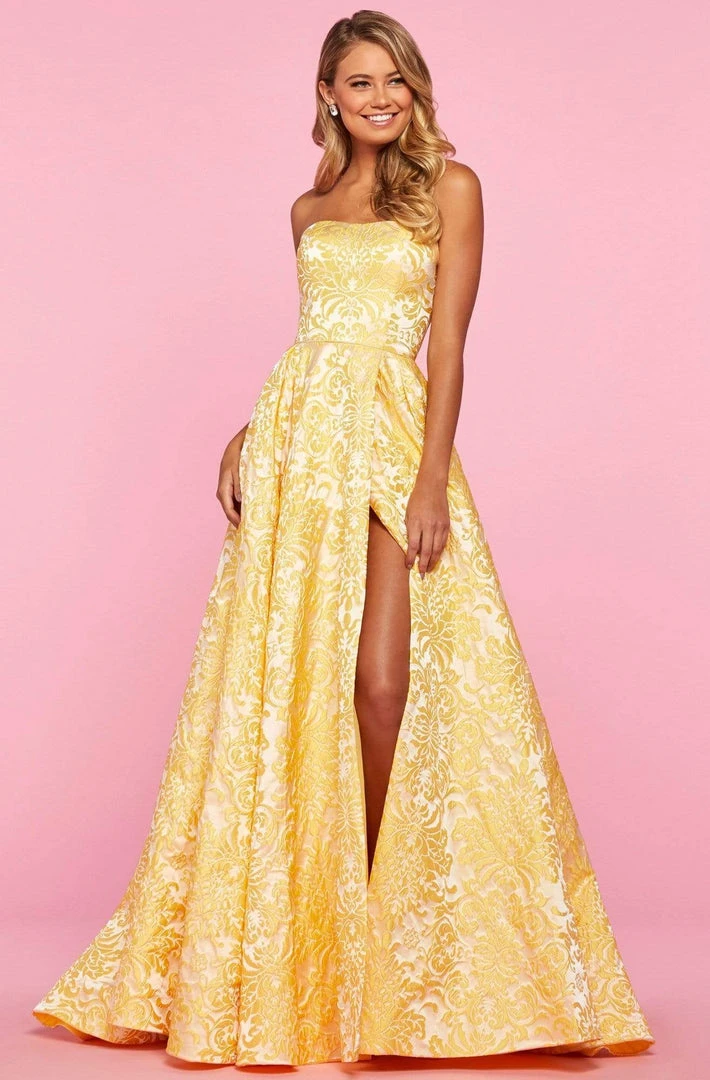 Sherri Hill - 53379 Strapless Brocade A-line Gown With Slit 5 Sherri Hill - 53379 Strapless Brocade A-line Gown With Slit