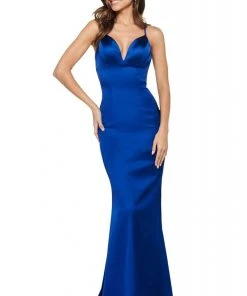 Sherri Hill - 53390 Satin Deep V-neck Trumpet Dress 8 Sherri Hill - 53390 Satin Deep V-neck Trumpet Dress