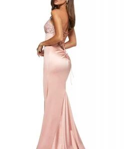 Sherri Hill - 53394 Strappy Stretch Satin Long Dress With Slit