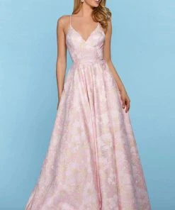 Sherri Hill - 53397 Brocade Plunging V-neck A-line Dress