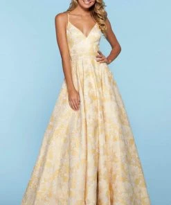 Sherri Hill - 53397 Brocade Plunging V-neck A-line Dress