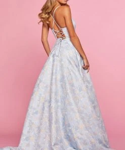 Sherri Hill - 53397 Brocade Plunging V-neck A-line Dress