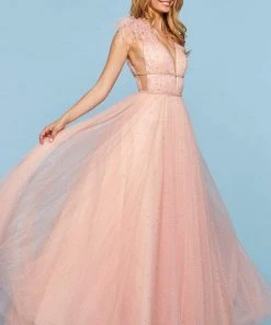 Sherri Hill - 53413 V-Neck Feather A-Line Dress