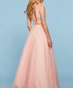 Sherri Hill - 53413 V-Neck Feather A-Line Dress