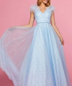 Sherri Hill - 53414 V-Neck Feather A-Line Dress