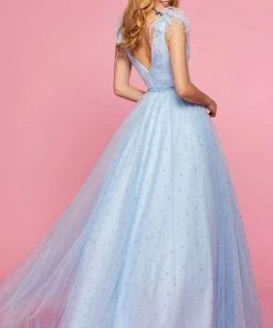 Sherri Hill - 53414 V-Neck Feather A-Line Dress