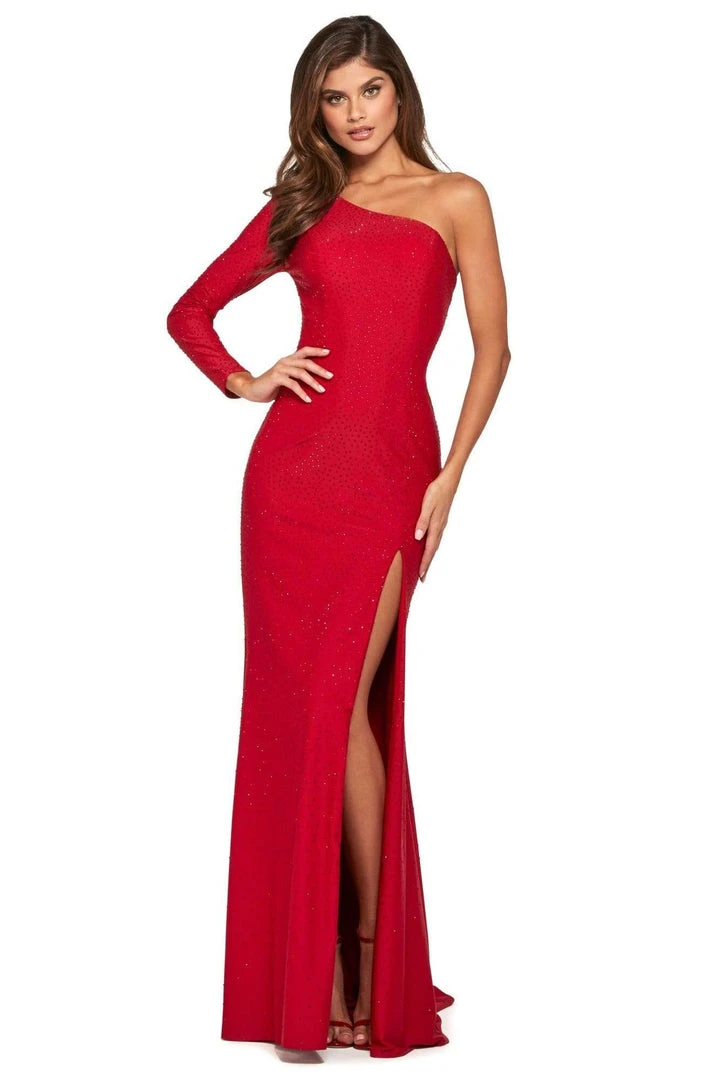 Sherri Hill - 53428 Single Sleeve Beaded Jersey Fitted Dress 5 Sherri Hill - 53428 Single Sleeve Beaded Jersey Fitted Dress