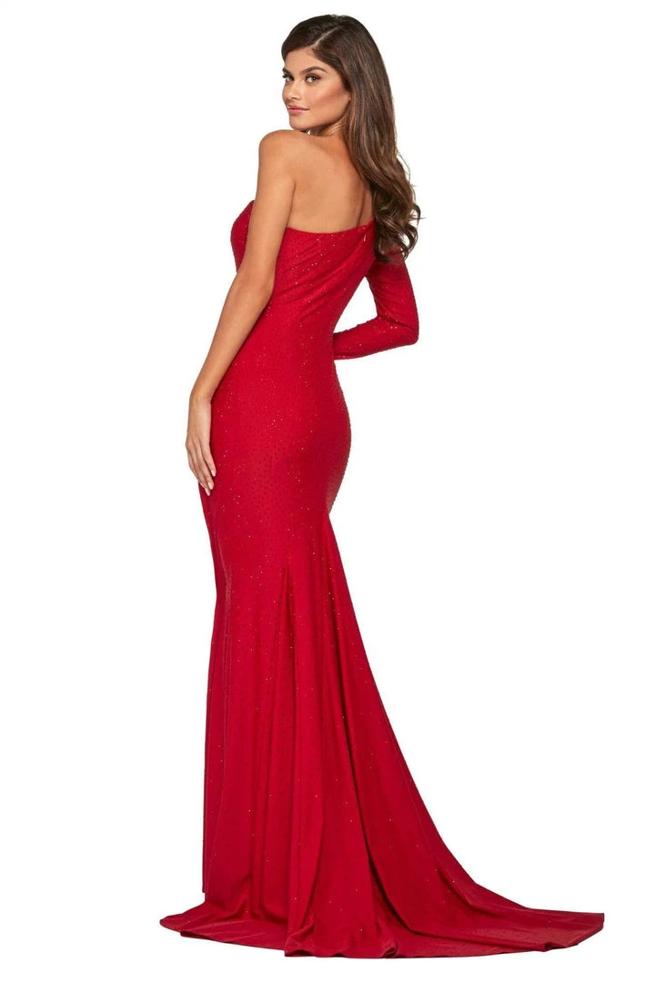 Sherri Hill - 53428 Single Sleeve Beaded Jersey Fitted Dress 6 Sherri Hill - 53428 Single Sleeve Beaded Jersey Fitted Dress