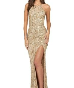 Sherri Hill - 53441 Beaded Halter Evening Dress With Slit