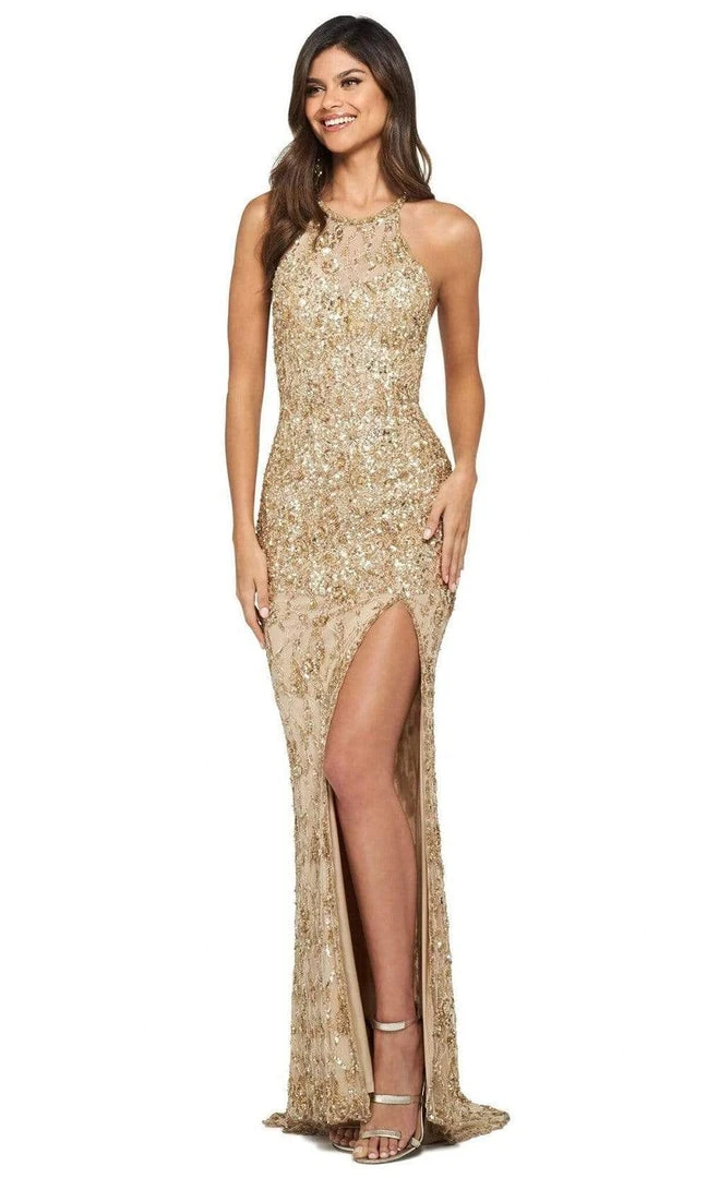 Sherri Hill - 53441 Beaded Halter Evening Dress With Slit 3 Sherri Hill - 53441 Beaded Halter Evening Dress With Slit