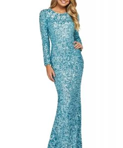 Sherri Hill - 53447 Long Sleeve Open Back Allover Sequins Dress