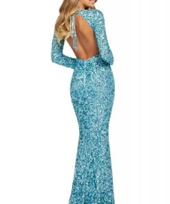 Sherri Hill - 53447 Long Sleeve Open Back Allover Sequins Dress