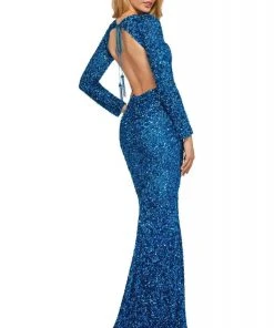 Sherri Hill - 53447 Long Sleeve Open Back Allover Sequins Dress