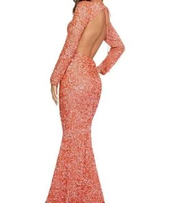 Sherri Hill - 53447 Long Sleeve Open Back Allover Sequins Dress