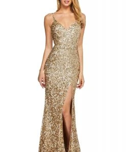 Sherri Hill - 53449 Long Deep V-Neck Beaded High Slit Dress