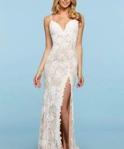 Sherri Hill - 53460 Beaded Lace V-Neck Dress With Slit 8 Sherri Hill - 53460 Beaded Lace V-Neck Dress With Slit
