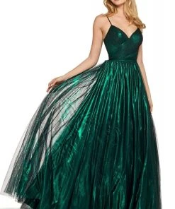 Sherri Hill - 53480 Metallic V-Neck A-Line Dress