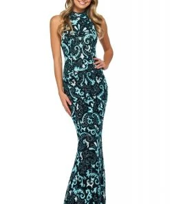 Sherri Hill - 53484 Sequined High Halter Neckline Sheath Dress