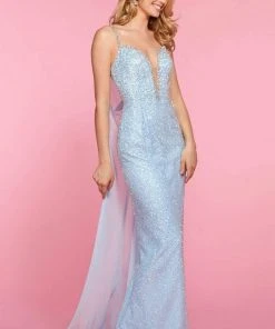Sherri Hill - 53494 Long Beaded Plunge Watteau Dress