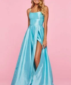 Sherri Hill - 53531 Long Straight-Across Lace Up A-Line Dress