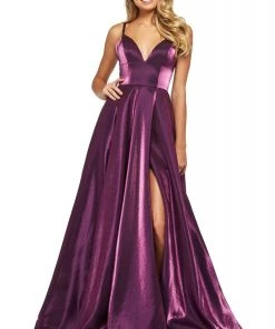 Sherri Hill - 53548 Satin V-Neck Evening Dress With Slit 8 Sherri Hill - 53548 Satin V-Neck Evening Dress With Slit