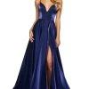 Sherri Hill - 53548 Satin V-Neck Evening Dress With Slit 2 Sherri Hill - 53548 Satin V-Neck Evening Dress With Slit