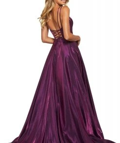 Sherri Hill - 53548 Satin V-Neck Evening Dress With Slit 9 Sherri Hill - 53548 Satin V-Neck Evening Dress With Slit