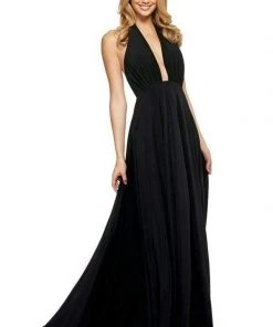 Sherri Hill - 53577 Deep Halter V-neck Jersey A-line Dress