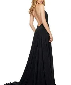 Sherri Hill - 53577 Deep Halter V-neck Jersey A-line Dress