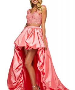 Sherri Hill - 53579 Cap Sleeve Lace Bodice High Low Dress