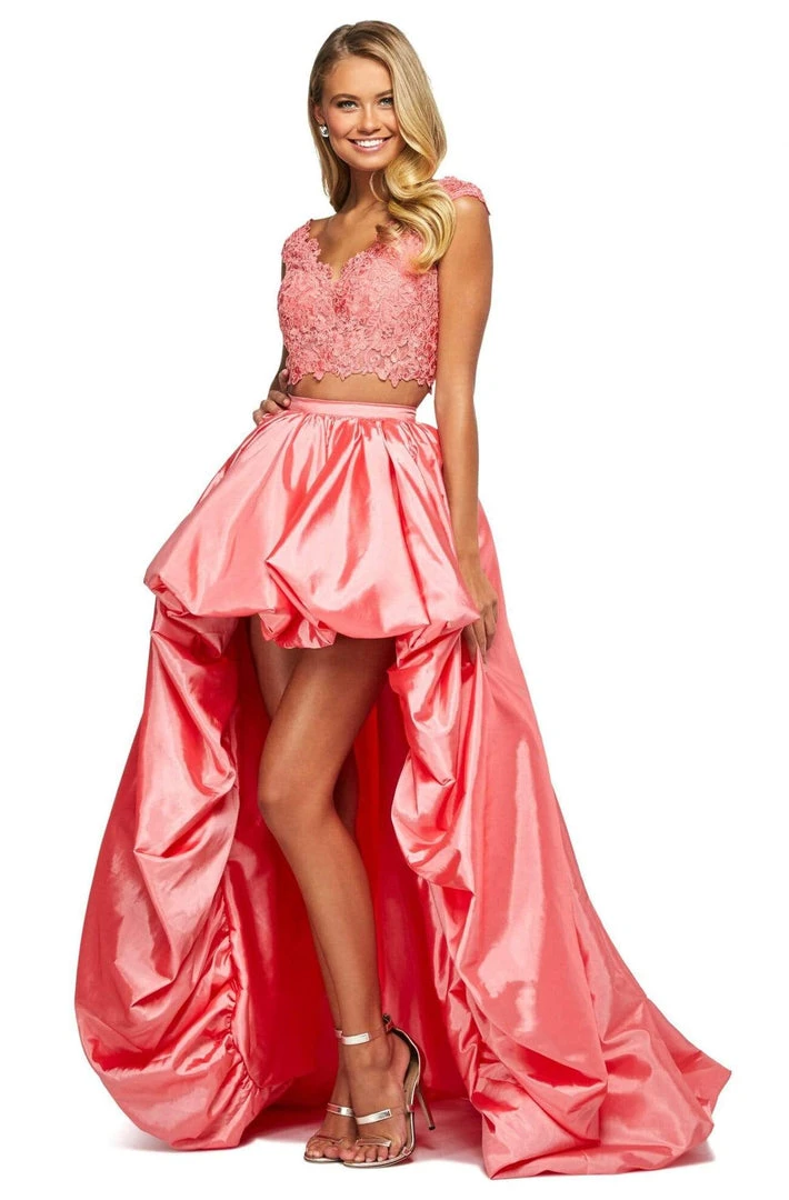 Sherri Hill - 53579 Cap Sleeve Lace Bodice High Low Dress 3 Sherri Hill - 53579 Cap Sleeve Lace Bodice High Low Dress