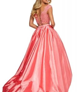 Sherri Hill - 53579 Cap Sleeve Lace Bodice High Low Dress