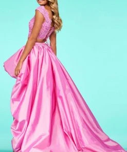 Sherri Hill - 53579 Cap Sleeve Lace Bodice High Low Dress 9 Sherri Hill - 53579 Cap Sleeve Lace Bodice High Low Dress